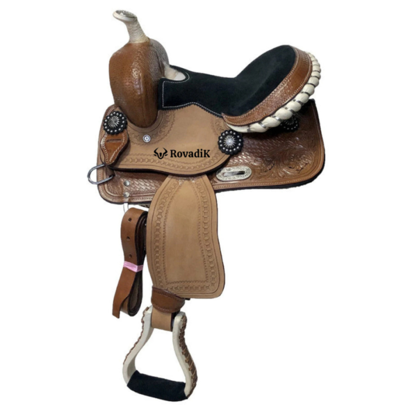 Rovadik Handmade Western Show Saddle Set – Tooled Leather Horse Saddle with Matching Headstall, Breast Collar & Reins – Comfortable Trail & Show Riding