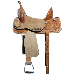 Rovadik Handmade Western Show Saddle Set – Tooled Leather Horse Saddle with Matching Headstall, Breast Collar & Reins – Comfortable Trail & Show Riding