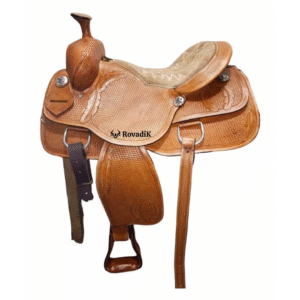 Rovadik Handmade Western Show Saddle Set – Tooled Leather Horse Saddle with Matching Headstall, Breast Collar & Reins – Comfortable Trail & Show Riding