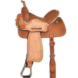 Rovadik Handmade Western Show Saddle Set – Tooled Leather Horse Saddle with Matching Headstall, Breast Collar & Reins – Comfortable Trail & Show Riding