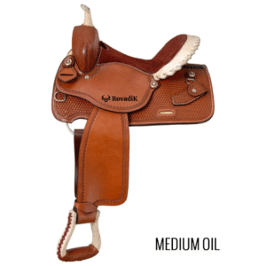 Rovadik Handmade Western Show Saddle Set – Tooled Leather Horse Saddle with Matching Headstall, Breast Collar & Reins – Comfortable Trail & Show Riding