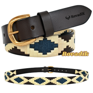 Rovadik Premium Handmade Leather Polo Belt for Men & Women | 100% Genuine Leather | Hand-Stitched Cotton Thread Design | Durable Brass Buckle | Casual & Equestrian Wear Belt