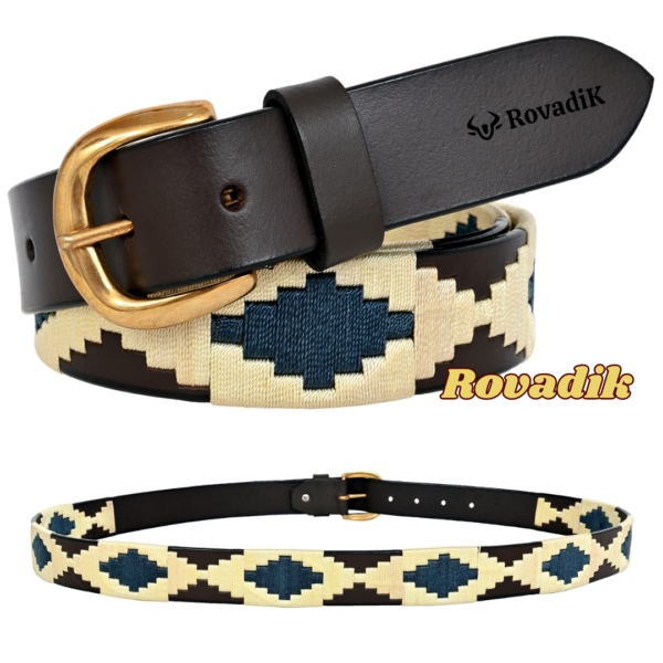 Rovadik Premium Handmade Leather Polo Belt for Men & Women | 100% Genuine Leather | Hand-Stitched Cotton Thread Design | Durable Brass Buckle | Casual & Equestrian Wear Belt