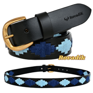 Rovadik Premium Handmade Leather Polo Belt for Men & Women | 100% Genuine Leather | Hand-Stitched Cotton Thread Design | Durable Brass Buckle | Casual & Equestrian Wear Belt