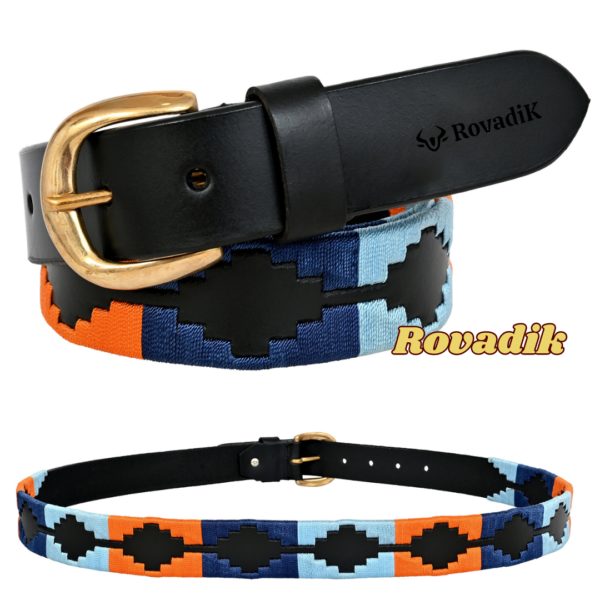 Rovadik Premium Handmade Leather Polo Belt for Men & Women | 100% Genuine Leather | Hand-Stitched Cotton Thread Design | Durable Brass Buckle | Casual & Equestrian Wear Belt