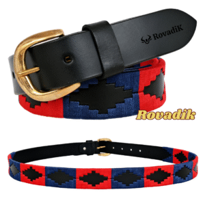 Rovadik Premium Handmade Leather Polo Belt for Men & Women | 100% Genuine Leather | Hand-Stitched Cotton Thread Design | Durable Brass Buckle | Casual & Equestrian Wear Belt