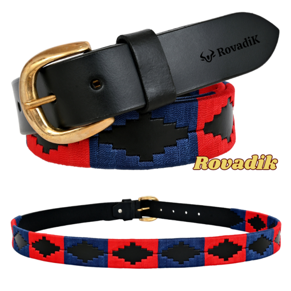 Rovadik Premium Handmade Leather Polo Belt for Men & Women | 100% Genuine Leather | Hand-Stitched Cotton Thread Design | Durable Brass Buckle | Casual & Equestrian Wear Belt