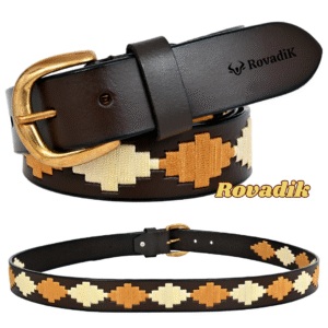 Rovadik Premium Handmade Leather Polo Belt for Men & Women | 100% Genuine Leather | Hand-Stitched Cotton Thread Design | Durable Brass Buckle | Casual & Equestrian Wear Belt