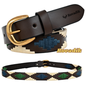 Rovadik Premium Handmade Leather Polo Belt for Men & Women | 100% Genuine Leather | Hand-Stitched Cotton Thread Design | Durable Brass Buckle | Casual & Equestrian Wear Belt