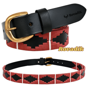 Rovadik Premium Handmade Leather Polo Belt for Men & Women | 100% Genuine Leather | Hand-Stitched Cotton Thread Design | Durable Brass Buckle | Casual & Equestrian Wear Belt