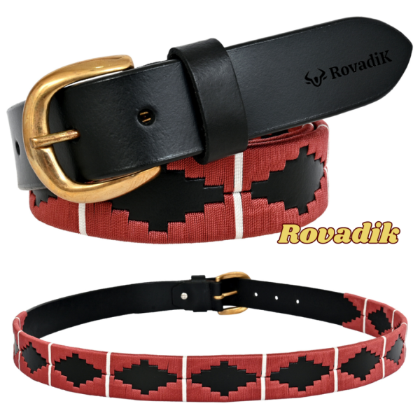 Rovadik Premium Handmade Leather Polo Belt for Men & Women | 100% Genuine Leather | Hand-Stitched Cotton Thread Design | Durable Brass Buckle | Casual & Equestrian Wear Belt