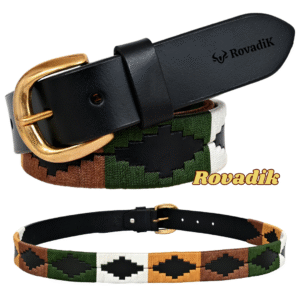 Rovadik Premium Handmade Leather Polo Belt for Men & Women | 100% Genuine Leather | Hand-Stitched Cotton Thread Design | Durable Brass Buckle | Casual & Equestrian Wear Belt