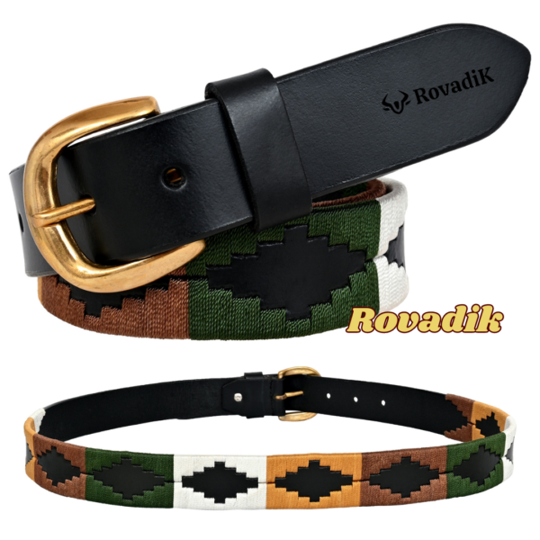 Rovadik Premium Handmade Leather Polo Belt for Men & Women | 100% Genuine Leather | Hand-Stitched Cotton Thread Design | Durable Brass Buckle | Casual & Equestrian Wear Belt