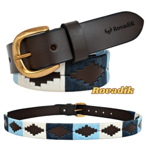 Rovadik Premium Handmade Leather Polo Belt for Men & Women | 100% Genuine Leather | Hand-Stitched Cotton Thread Design | Durable Brass Buckle | Casual & Equestrian Wear Belt