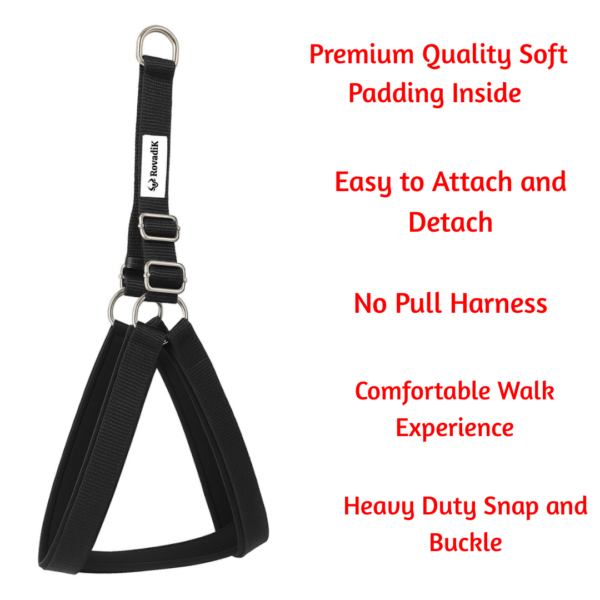 Rovadik Padded Dog Harness and Strap Dog Leash Combo, Strong and Durable Animal Harness For Small, Medium and Large Dogs (Black)