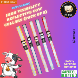 Rovadik Nylon Safety Reflective Cow Collar, Strong and Durable, Adjustable High Visibility Safety Reflector, Suitable for Stray Cows, Cattles and Buffaloes (Pack of 5 Collars)