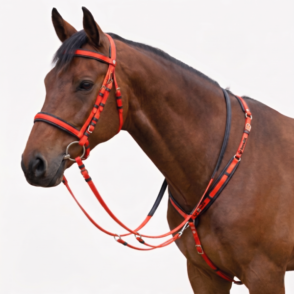 Rovadik Horse Tack PVC Bridle with Reins and Martingale (Chest Belt) – Dressage Bridle-English Bridle – Western Horse Bridle – Equestrian Tack-Horse Accessories, Horse Riders-Red