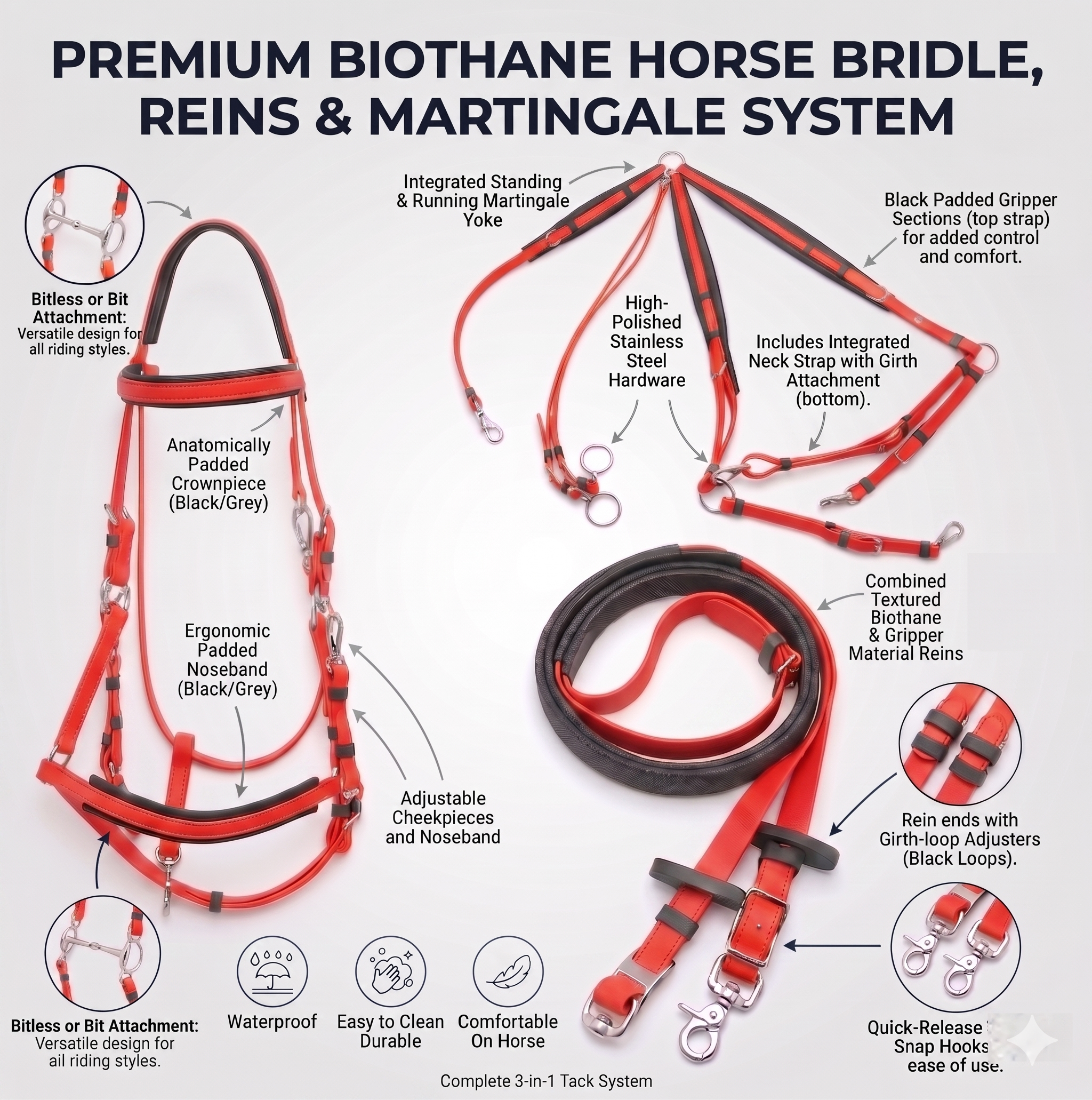 Biothan Horse Bridle with Reins_Red_04
