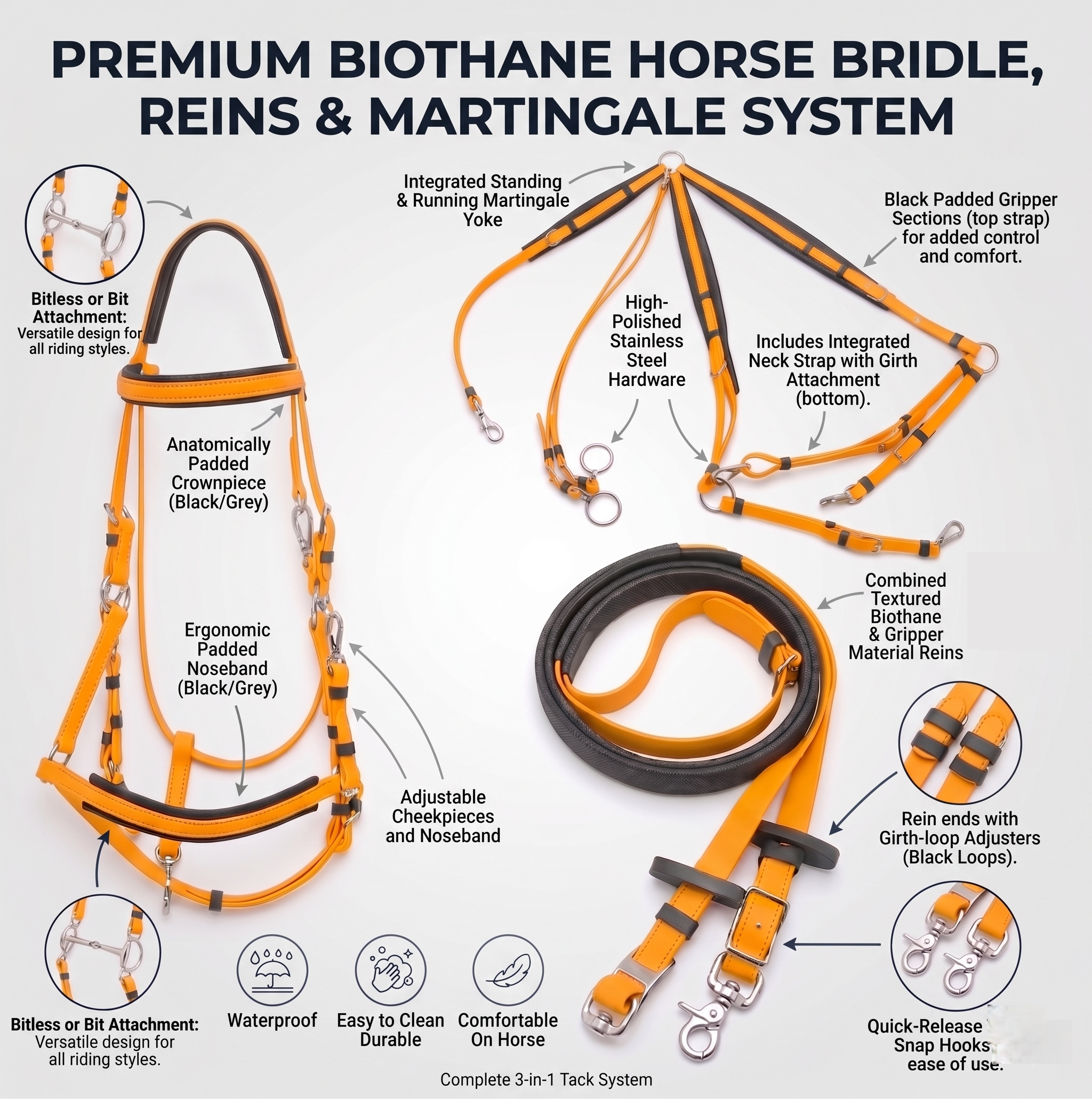 Biothan Horse Bridle with Reins_Yellow_02