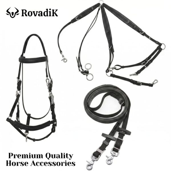 Rovadik Horse Tack PVC Bridle with Reins and Martingale (Chest Belt) – Dressage Bridle-English Bridle – Western Horse Bridle – Equestrian Tack-Horse Accessories, Horse Riders-Black