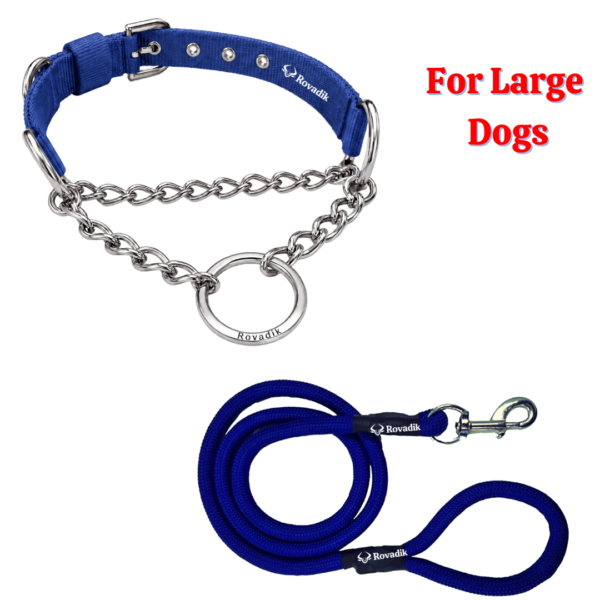 Rovadik Anti-Bite Dog Choke Collar & Leash Combo – Iron Chain for Dog Protection| Adjustable | Safety | Comfortable | for Large Dogs, German Shepherd, Boxer, Golden Retriever, Labrador, Rottweiler, Dalmatian, Doberman