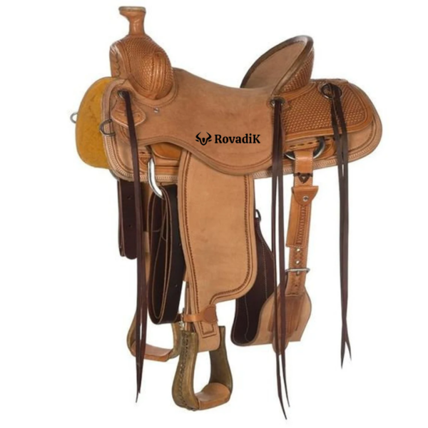 Rovadik Handmade Western Show Saddle Set – Tooled Leather Horse Saddle with Matching Headstall, Breast Collar & Reins – Comfortable Trail & Show Riding