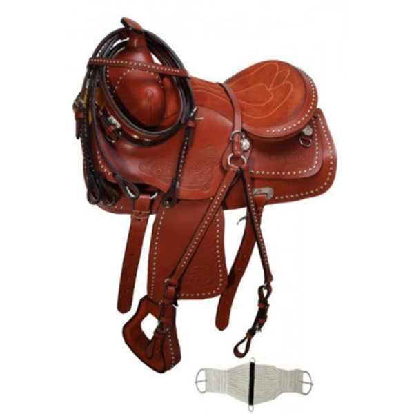 Rovadik Handmade Western Show Saddle Set – Tooled Leather Horse Saddle with Matching Headstall, Breast Collar & Reins – Comfortable Trail & Show Riding