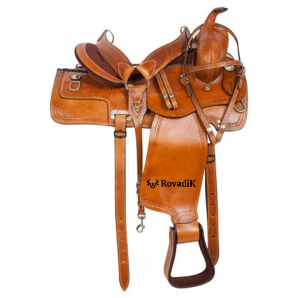 Rovadik Handmade Western Show Saddle Set – Tooled Leather Horse Saddle with Matching Headstall, Breast Collar & Reins – Comfortable Trail & Show Riding