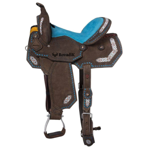 Rovadik Handmade Western Show Saddle Set – Tooled Leather Horse Saddle with Matching Headstall, Breast Collar & Reins – Comfortable Trail & Show Riding