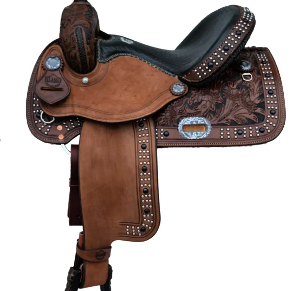 Rovadik Handmade Western Show Saddle Set – Tooled Leather Horse Saddle with Matching Headstall, Breast Collar & Reins – Comfortable Trail & Show Riding