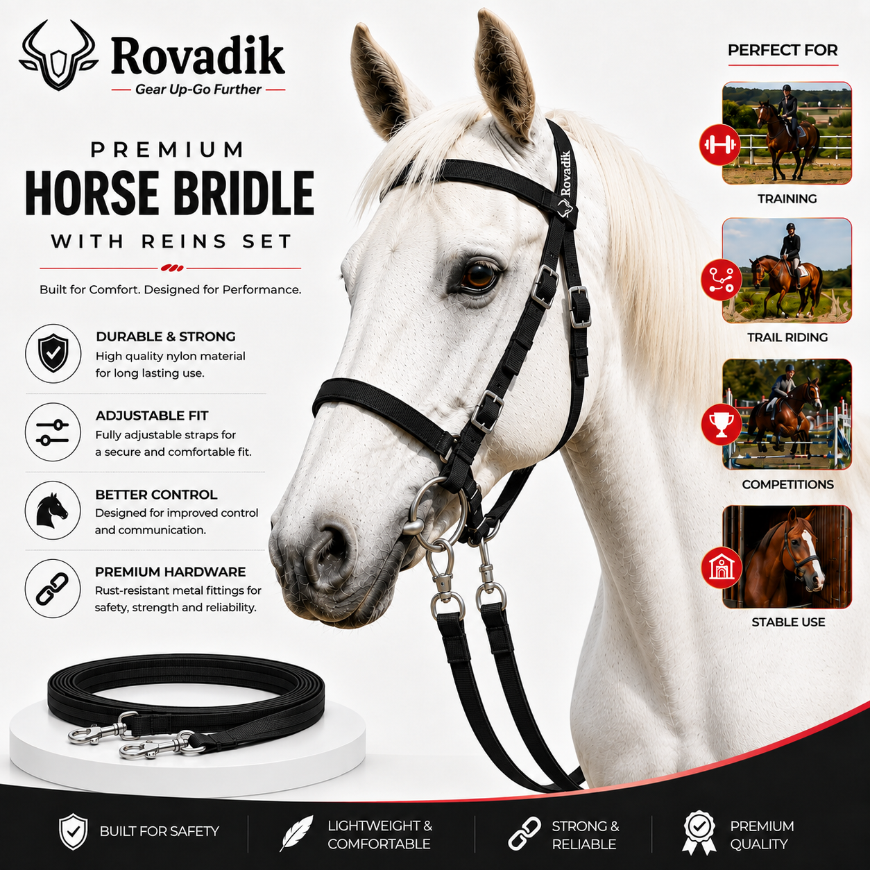 Horse Bridle with ReinsBlack_03