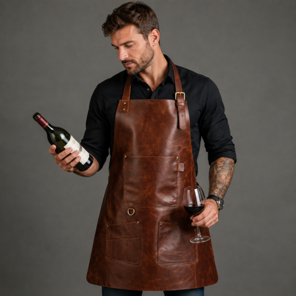Rovadik Genuine Leather Personalised Apron for Men & Women – Heavy-Duty Work Apron with Adjustable Straps & Multiple Pockets for Welding, Woodworking, Workshop, BBQ & Crafting