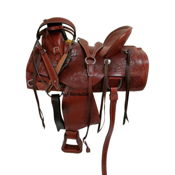 Rovadik Handmade Western Show Saddle Set – Tooled Leather Horse Saddle with Matching Headstall, Breast Collar & Reins – Comfortable Trail & Show Riding