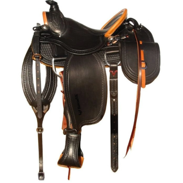 Rovadik Handmade Western Show Saddle Set – Tooled Leather Horse Saddle with Matching Headstall, Breast Collar & Reins – Comfortable Trail & Show Riding