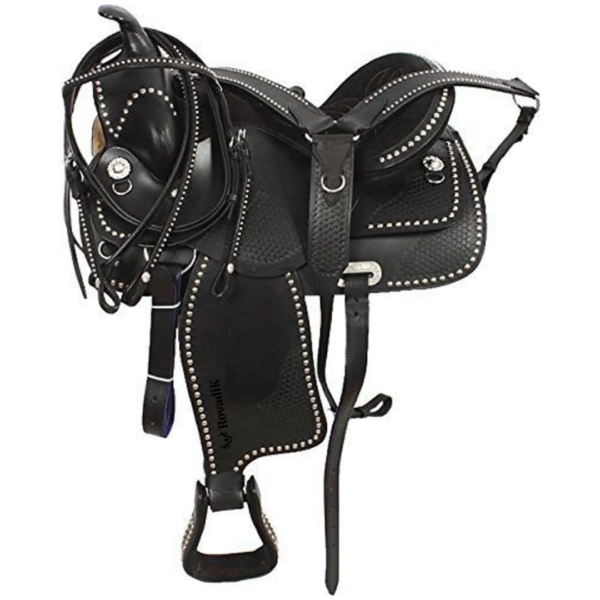Rovadik Handmade Western Show Saddle Set – Tooled Leather Horse Saddle with Matching Headstall, Breast Collar & Reins – Comfortable Trail & Show Riding