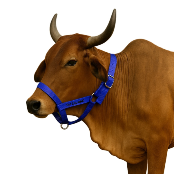 Rovadik Nylon Cow Halter (Morkhi/Mohri/Mohra)-Adjustable Head Collar for Cows, Buffaloes, Cattle, Heavy-Duty Hardware- Ideal for Farming, Ranching and Behaviour Training (Blue)