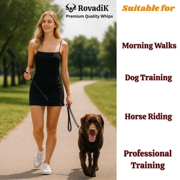 Rovadik Leather Whip – Durable Dog Training Whip, Pet Handling and Horse Training – Comfortable Grip, Walking Stick, Ideal for Morning Walk, Horse Riders & Dog Trainers (Black)