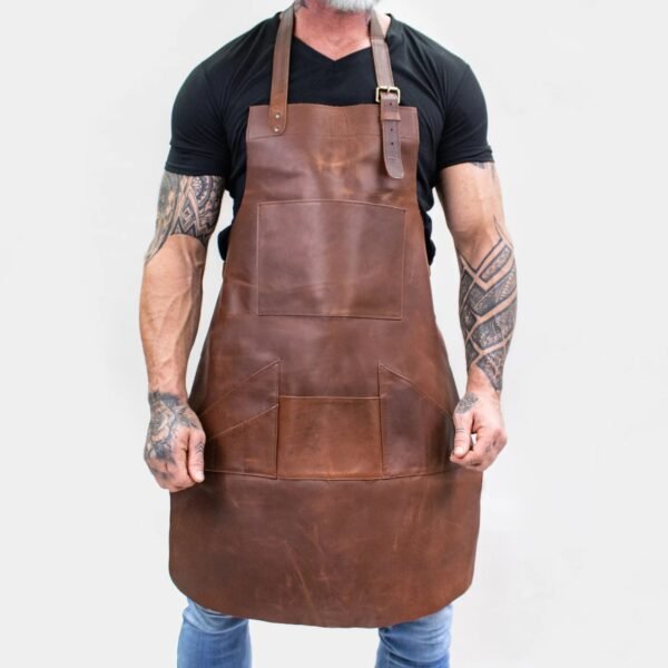 Rovadik Genuine Leather Personalised Apron for Men & Women – Heavy-Duty Work Apron with Adjustable Straps & Multiple Pockets for Welding, Woodworking, Workshop, Crafting & Barbeque