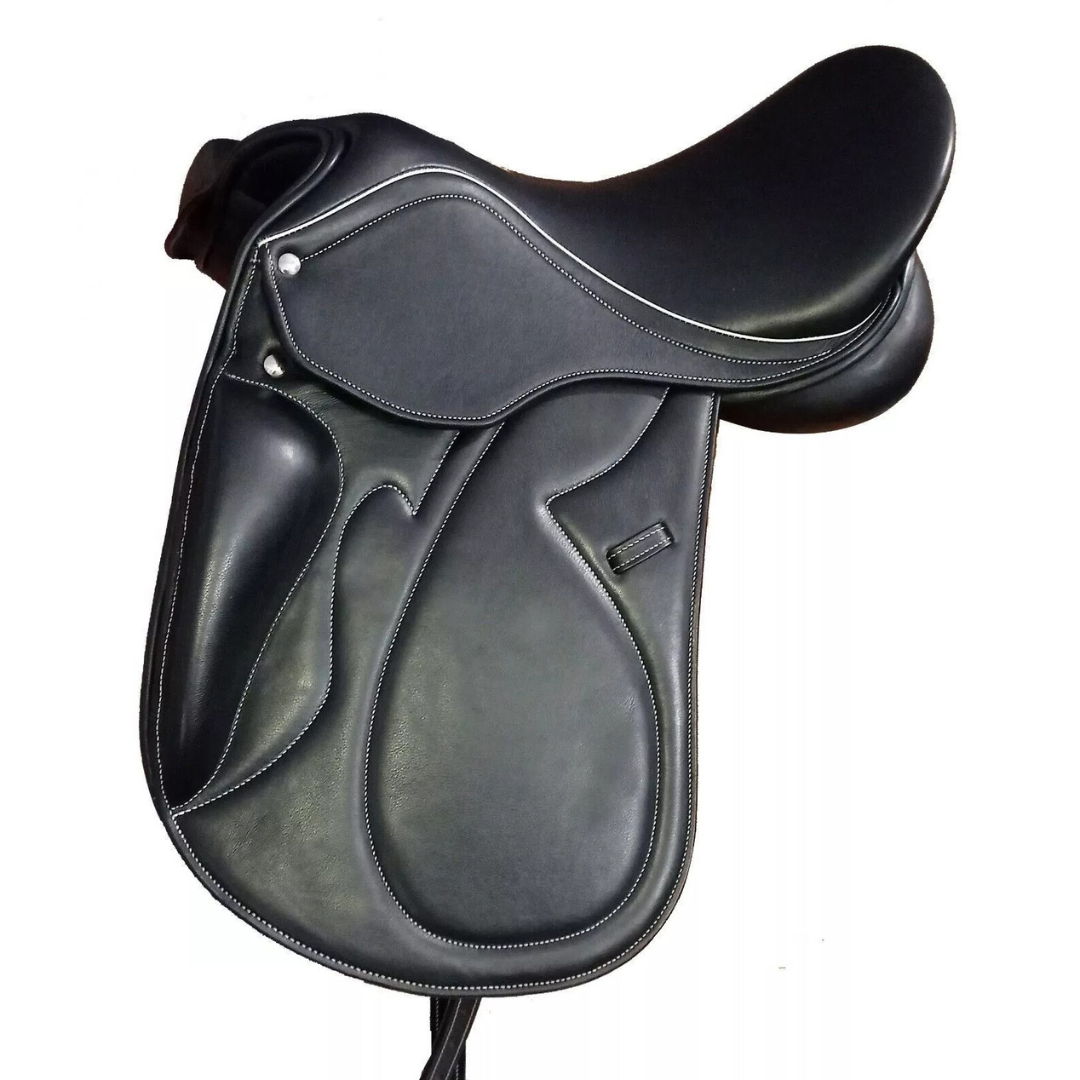Rovadik Opulent English Dressage Leather Saddle – Dressage Treeless Saddle with Velcro Panel and Knee Blocks_RVD_01 - Image 1