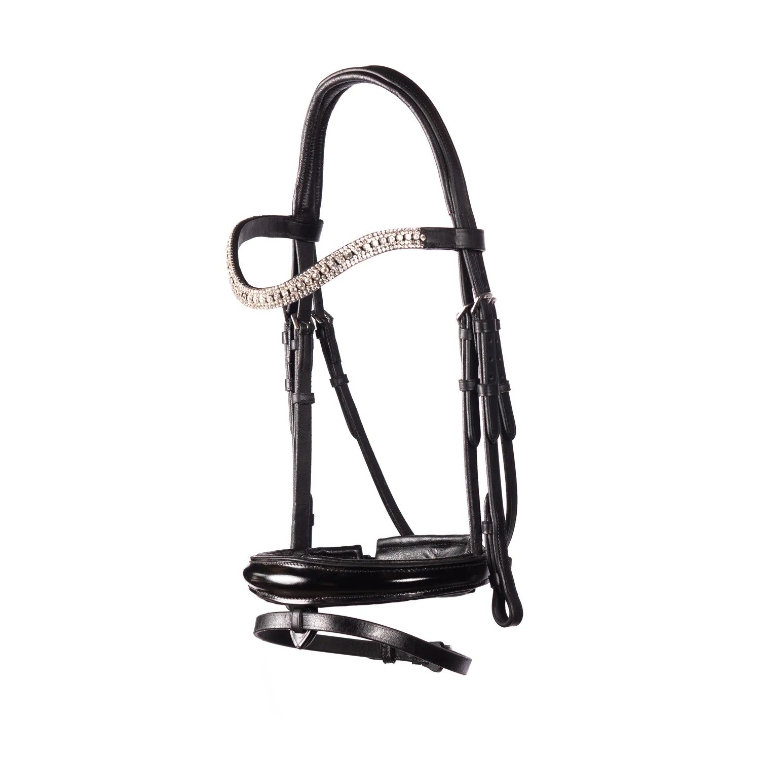 Rovadik Black Snaffle Bridle 'Couture' - With Removeable Flash Noseband Adjustable Straps & Stainless Steel Hardware for Training and Riding - Image 3