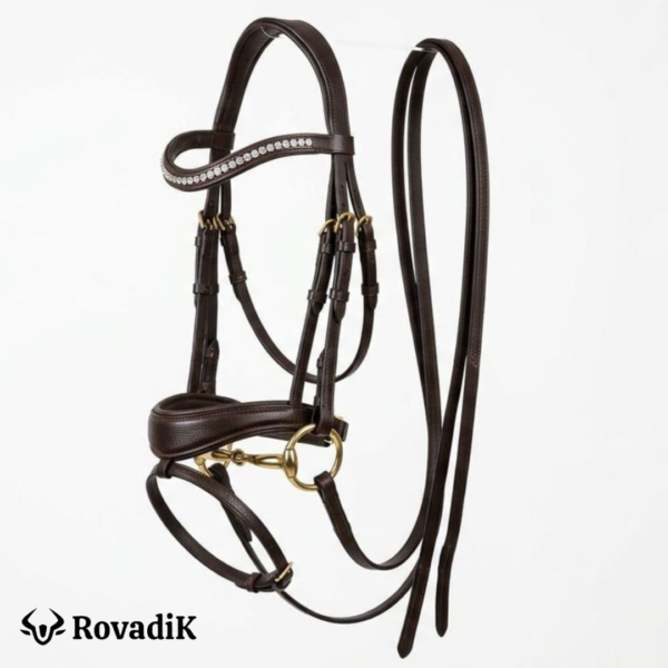 Rovadik Genuine Leather Horse Bridle with Padded Noseband, Adjustable Straps & Stainless Steel Hardware for Training and Riding