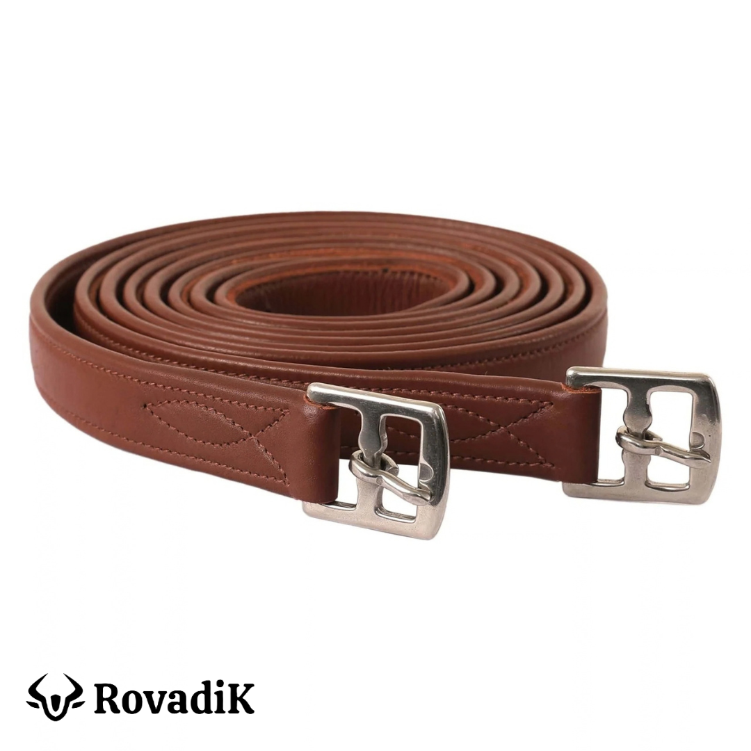 Rovadik Nylon Lined Stirrup Leathers for Horse Riding | Premium Leather Stirrup Straps with Durable Buckles | Equestrian Riding Accessories - Image 1