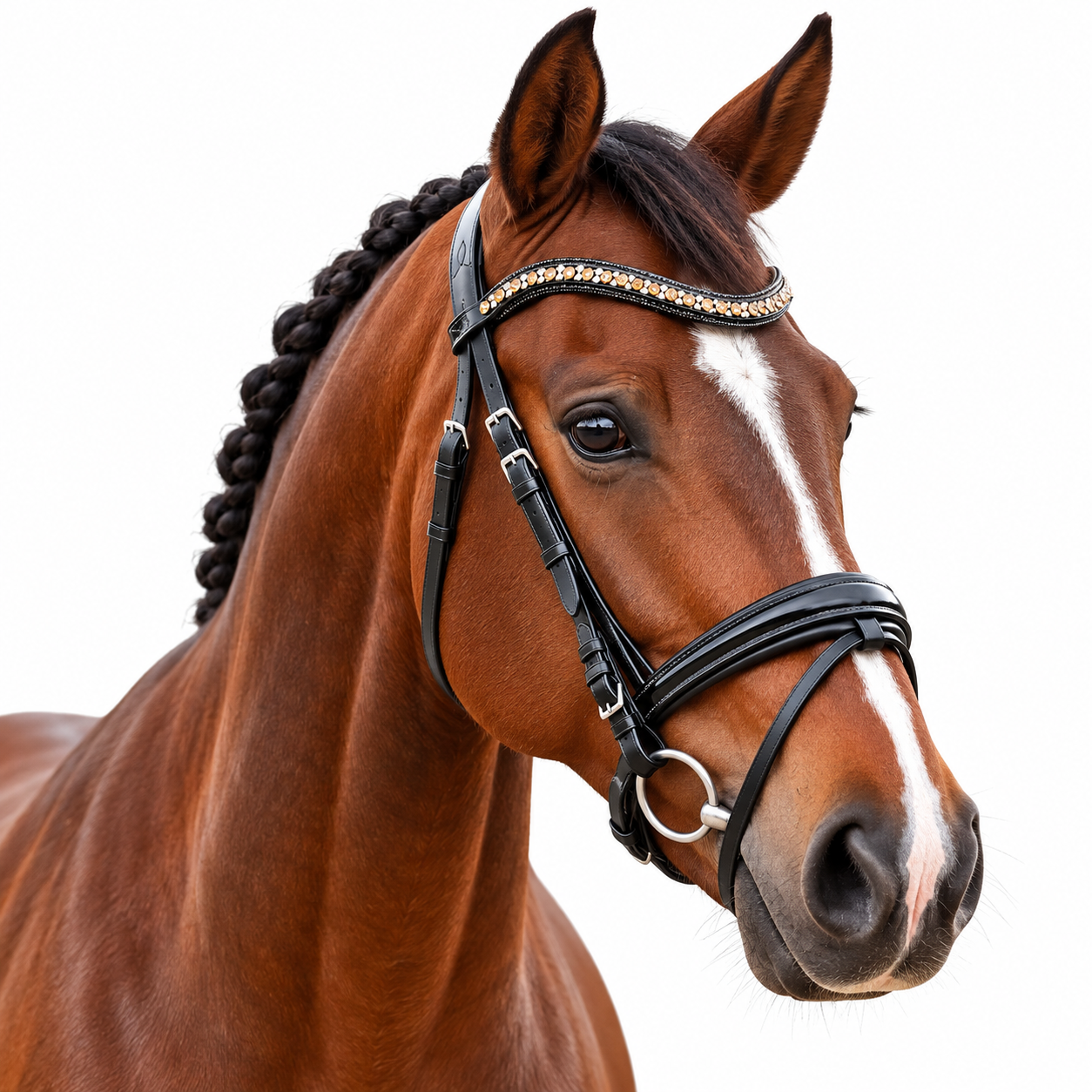 Rovadik Horse Bridle 'Opulence' - Plain Raised Padded Flash Bridle | Adjustable Straps & Stainless Steel Hardware for Training and Riding - Image 1