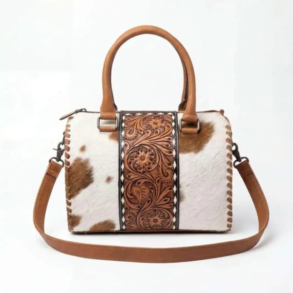 Rovadik Cowhide Speedy Bag Leather Western Duffle Bag – Tooled Floral Travel Handbag