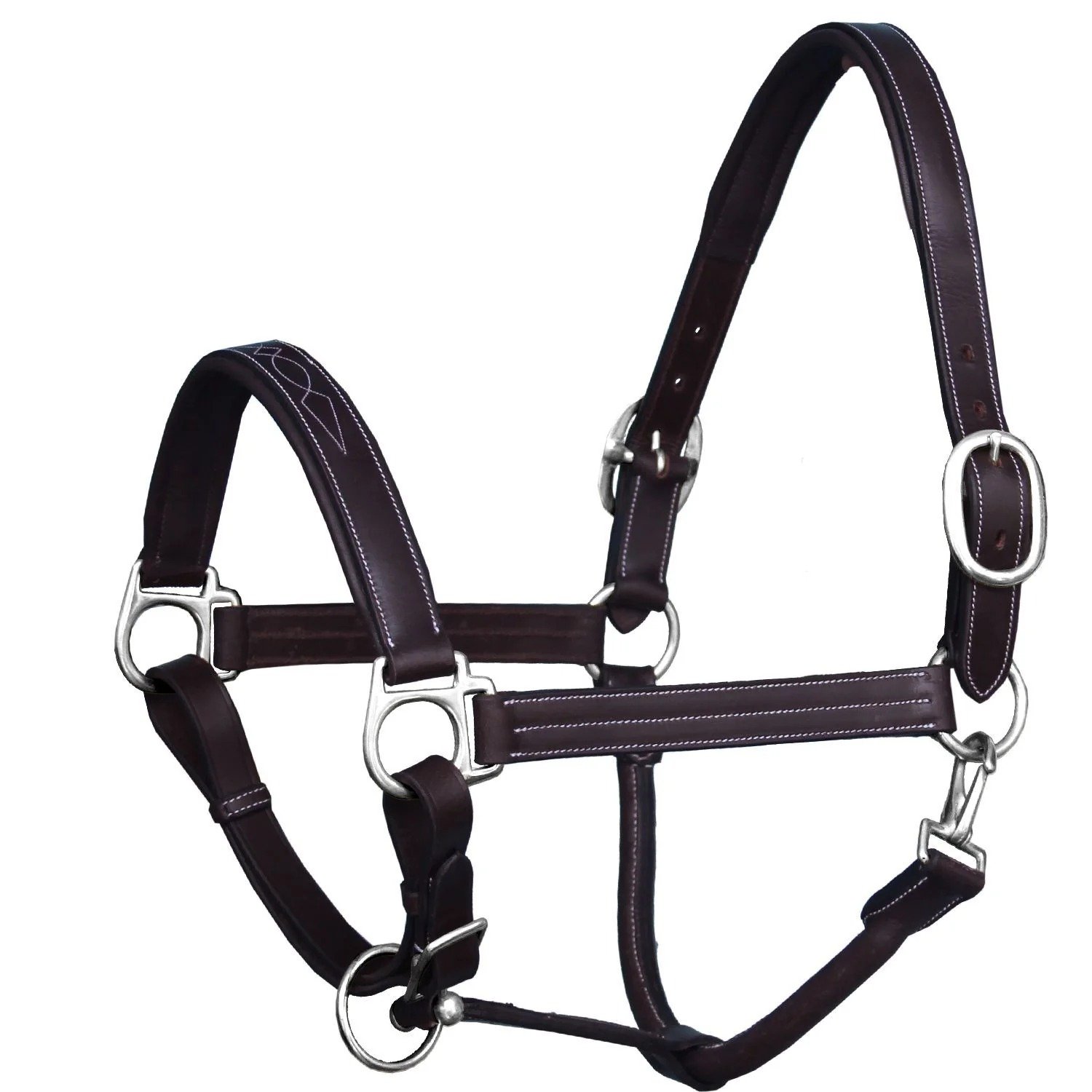 Rovadik Horse Halter for Riding Training Grooming Leading and Horse Handling Triple Stitched Cheek Piece & Designer Fancy Stitched Soft Comfort Padded Silver Brass Double Buckles Detachable Crown Piece Horse Halter - Image 5