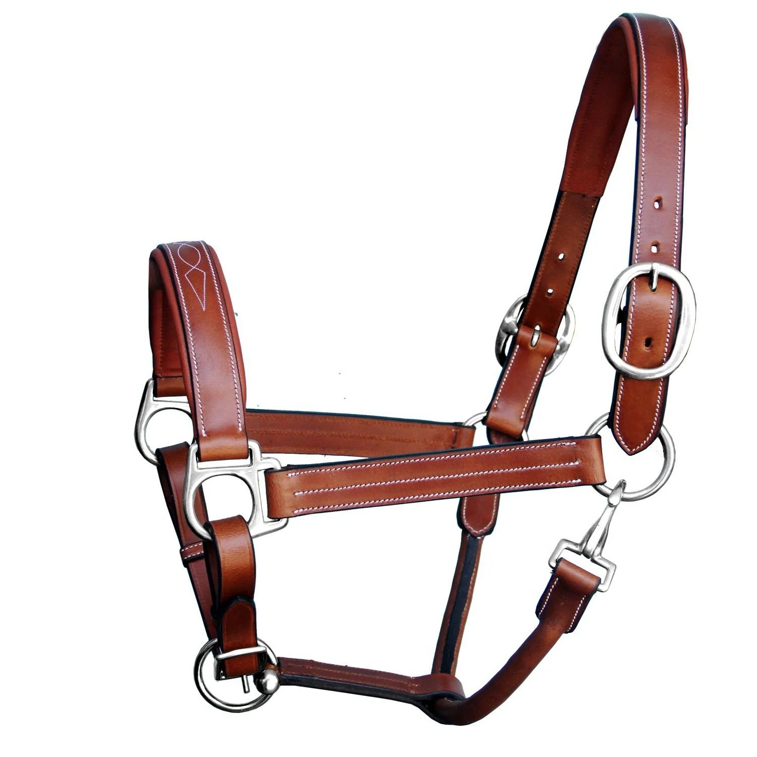 Rovadik Horse Halter for Riding Training Grooming Leading and Horse Handling Triple Stitched Cheek Piece & Designer Fancy Stitched Soft Comfort Padded Silver Brass Double Buckles Detachable Crown Piece Horse Halter - Image 6