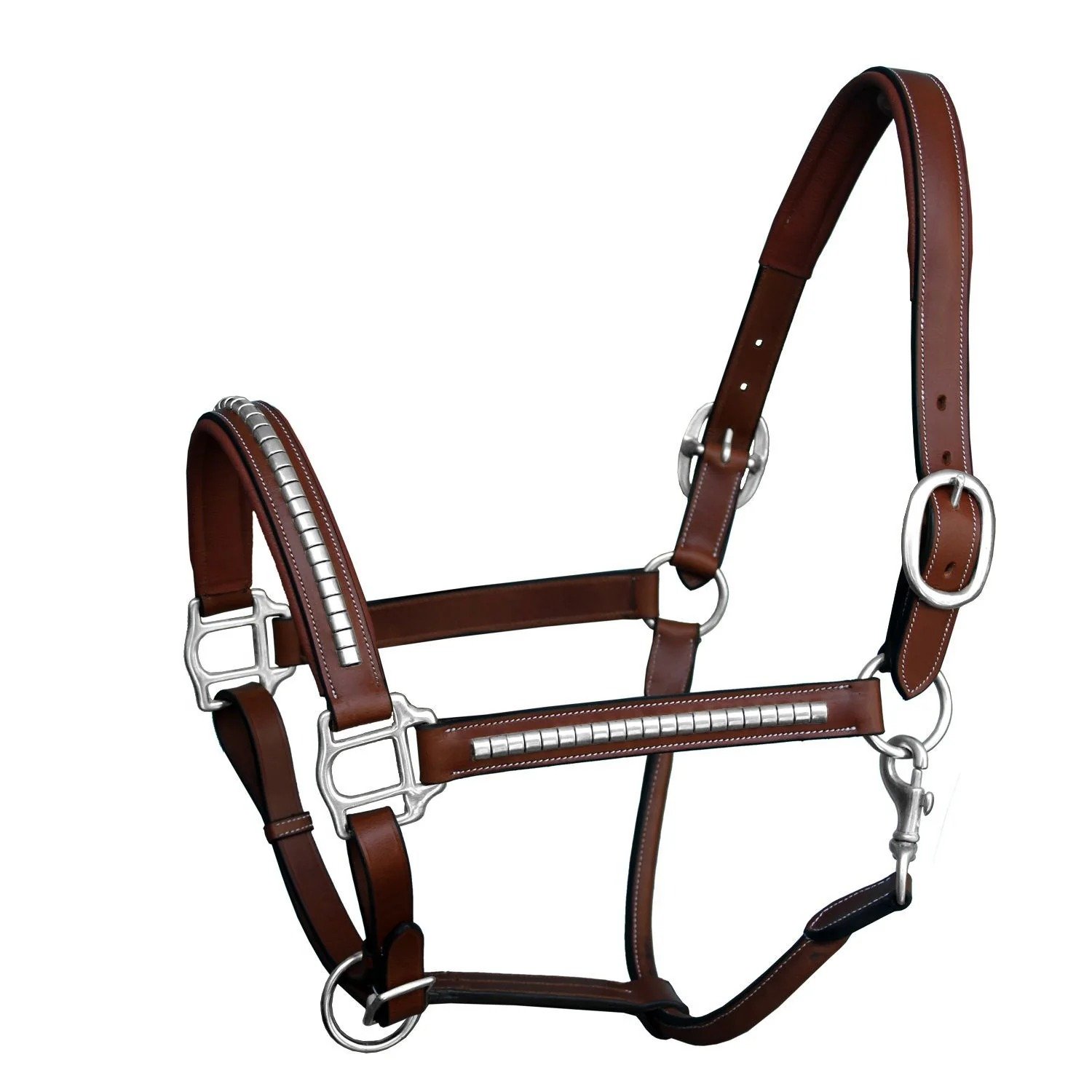 Rovadik Horse Halter for Riding Training Grooming Leading and Horse Handling | Brass Clincher Studded on Cheek Pieces & Noseband & Soft Padding Gold Brass Double Buckles Detachable Crown Piece Premium Horse Halter - Image 7