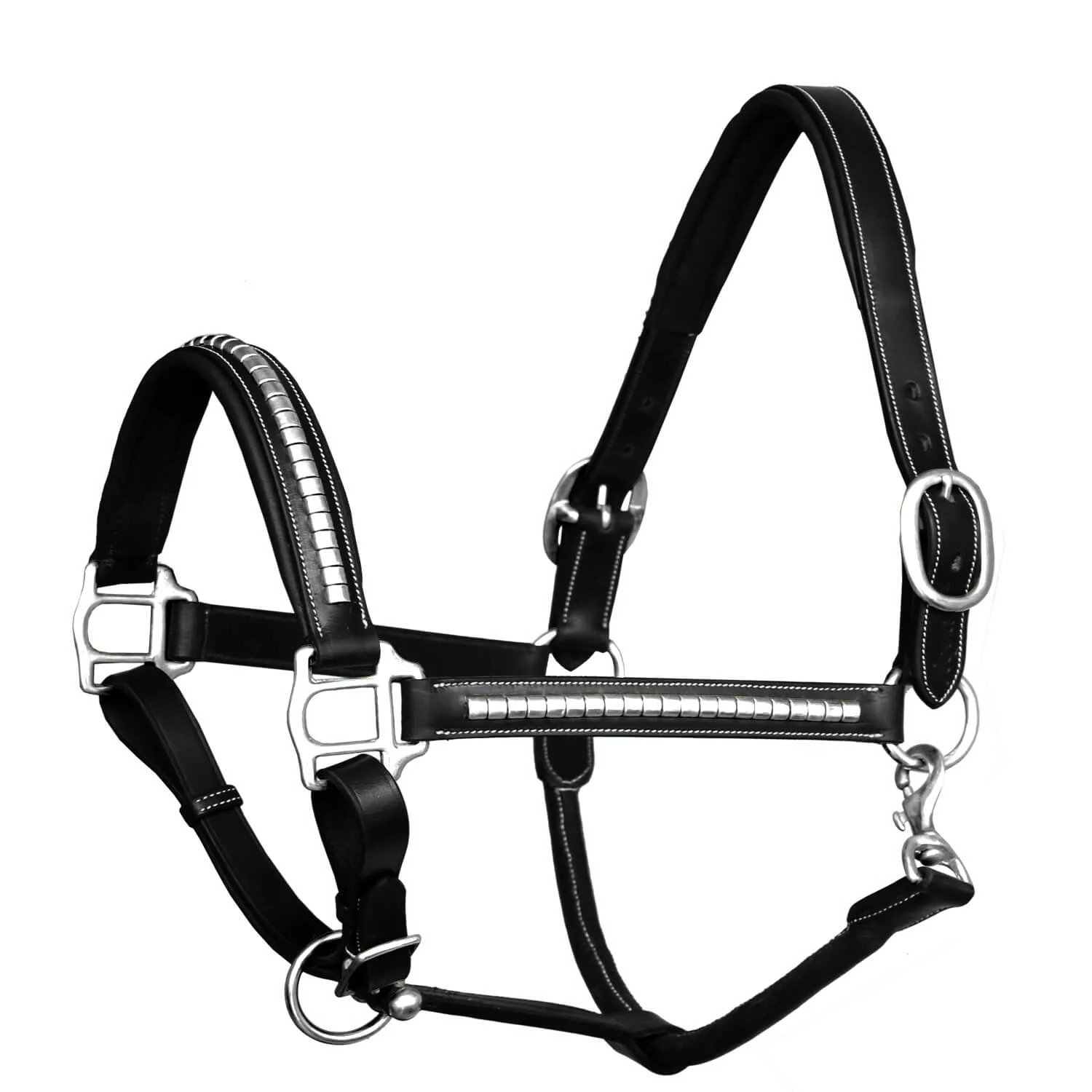 Rovadik Horse Halter for Riding Training Grooming Leading and Horse Handling | Brass Clincher Studded on Cheek Pieces & Noseband & Soft Padding Gold Brass Double Buckles Detachable Crown Piece Premium Horse Halter - Image 6