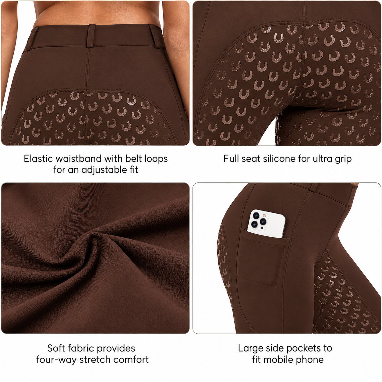 Rovadik Horse Riding Breeches with Sillicone - Better Grip - Comfortable and Four-Way Stretchable Fabric- Suitable for Horse Riders- Unisex Breeches for Both Men and Women (Dark Brown) - Image 4
