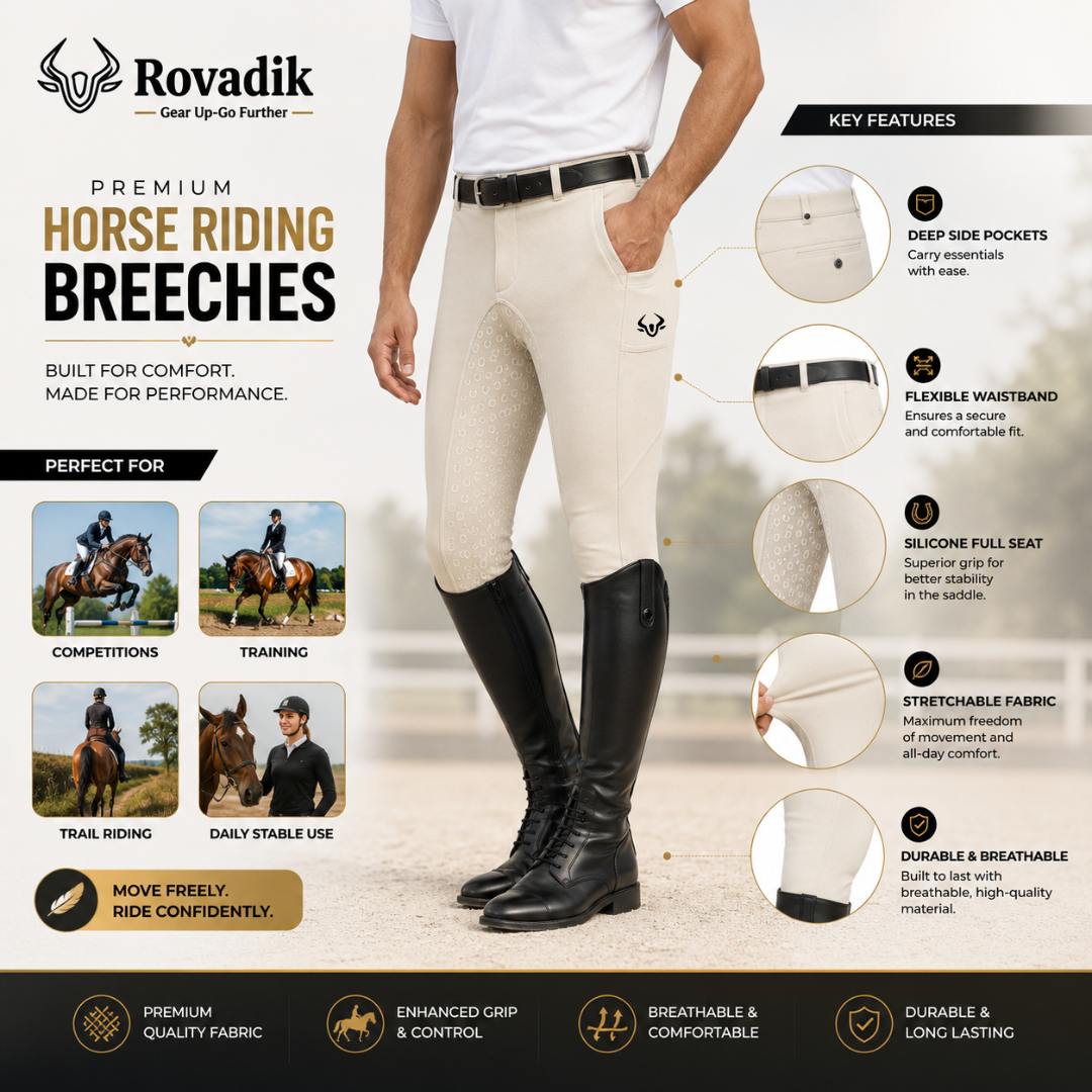 Rovadik Horse Riding Breeches with Silicone - Better Grip - Anti Slip-Comfortable and Four-Way Stretchable Fabric- Suitable for Horse Riders-for Men (Beige) - Image 4